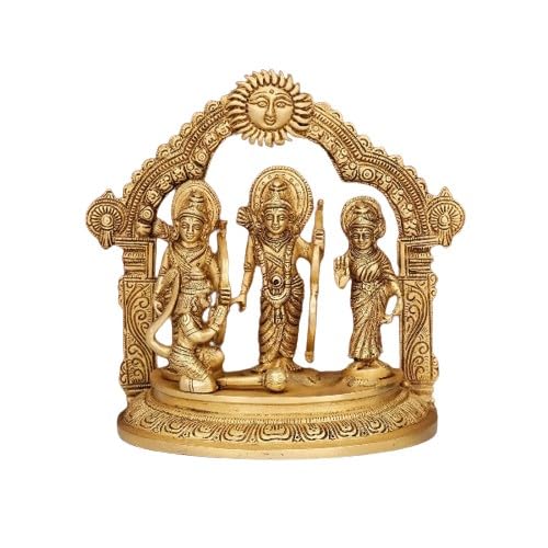 Brass ram Darbar Statue with Sun arc, Lord ram, Sita,Lakshman,Hanuman Idol for Temple/showpiece, Golden